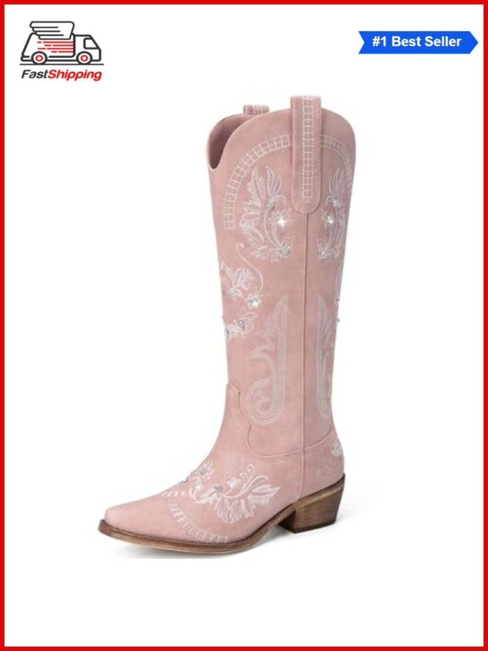 ✨ Sparkly Rhinestone Western Cowgirl Knee High Boots Pointed Toe Side Zipper